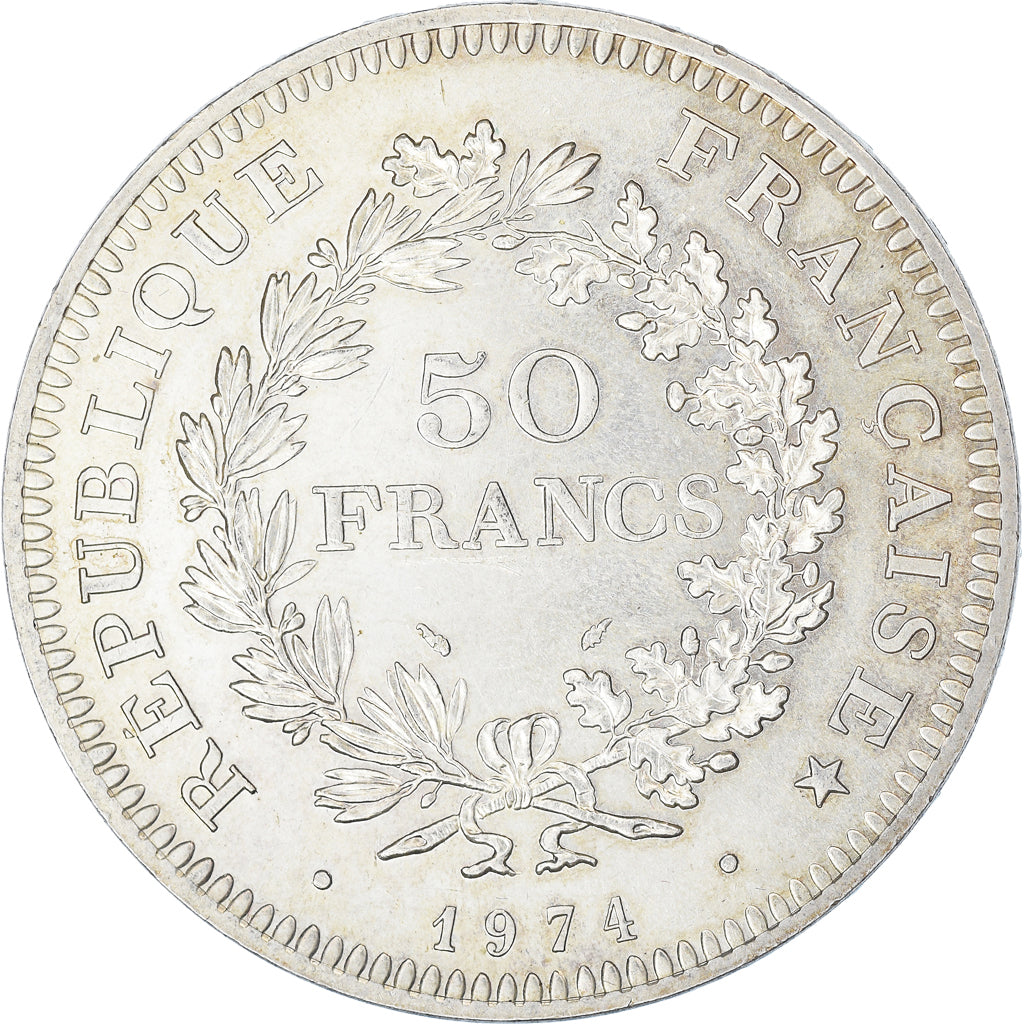 Moneta, Francja, Hercule, 50 Francs, 1974, Wydanie hybrydowe, AU(55-58), Srebro