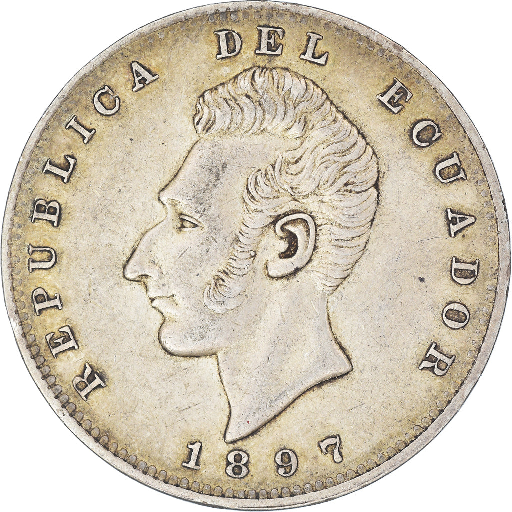Moeda, Equador, Sucre, Un, 1897, Lima, Lima, EF(40-45), Prata, KM:53.3
