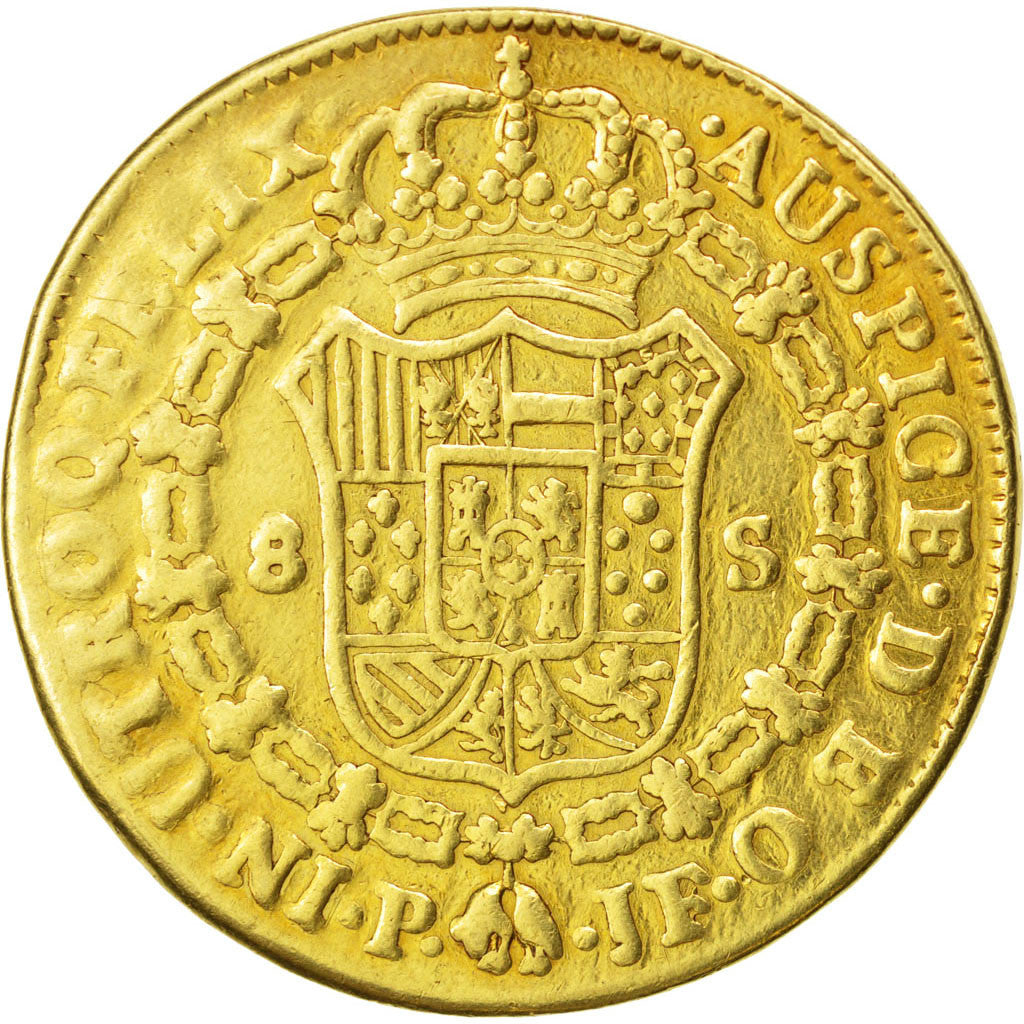 COLOMBIA, 8 Escudos, 1795, Popayan, KM #62.2, VF(20-25), Gold, 26.67