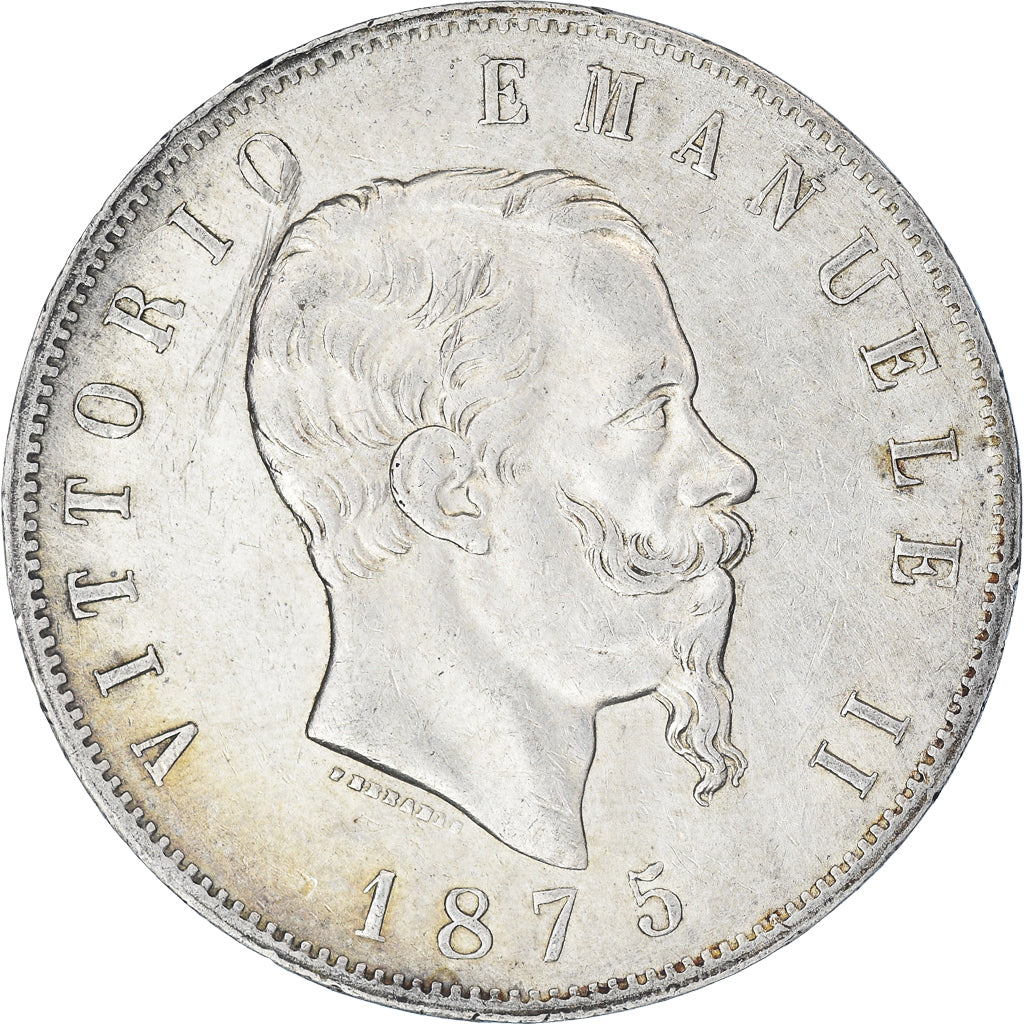Coin, Italy, Vittorio Emanuele II, 5 Lire, 1875, Milan, EF(40-45), Silver