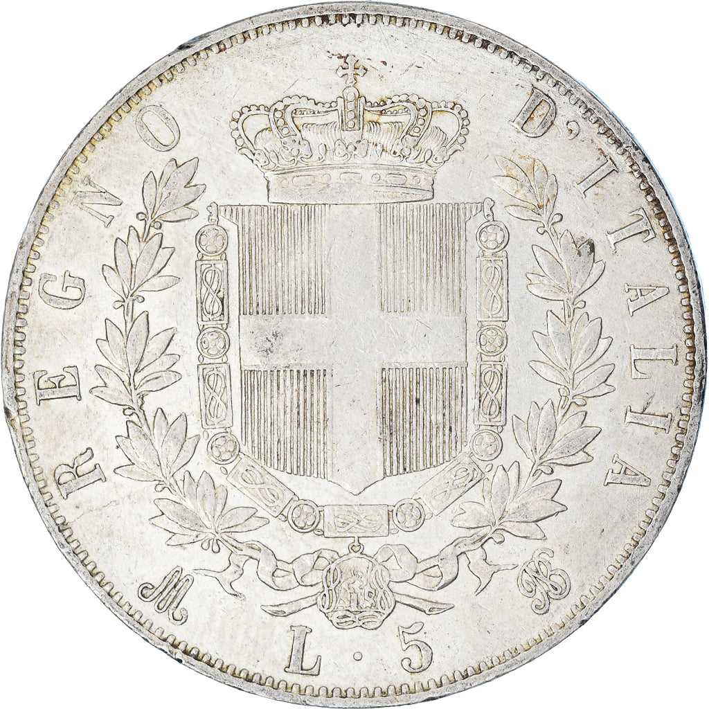 Coin, Italy, Vittorio Emanuele II, 5 Lire, 1875, Milan, EF(40-45), Silver