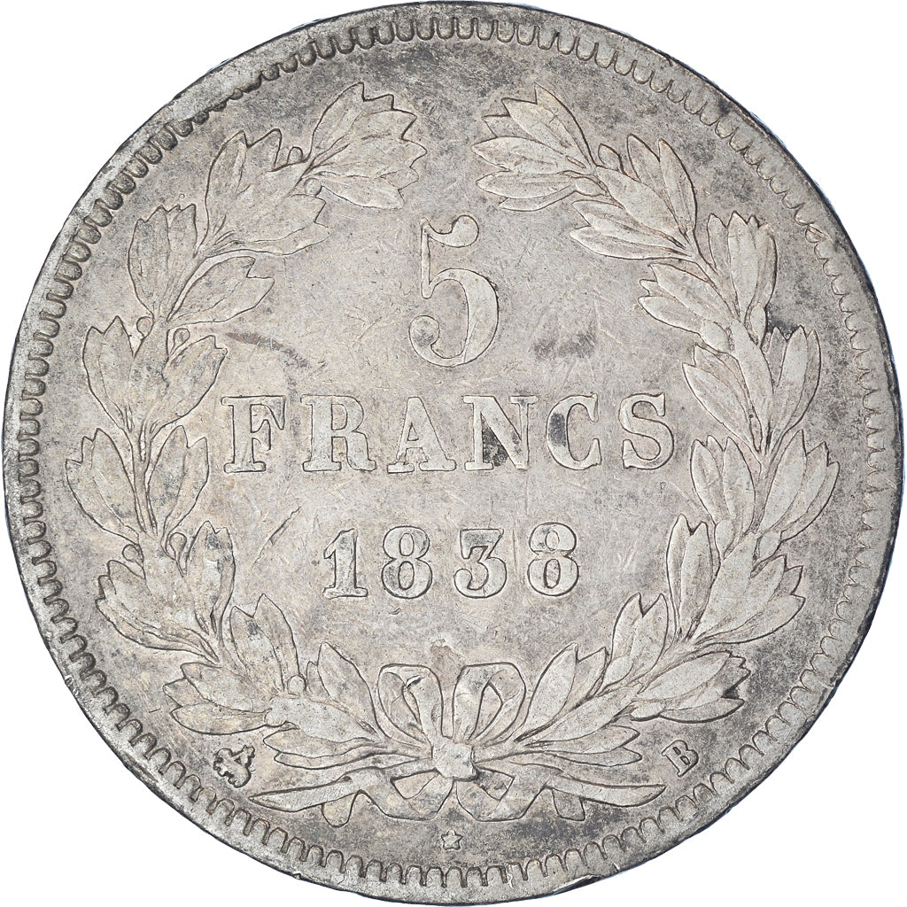 Coin, France, Louis-Philippe, 5 Francs, 1838, Rouen, VF(30-35), Silver