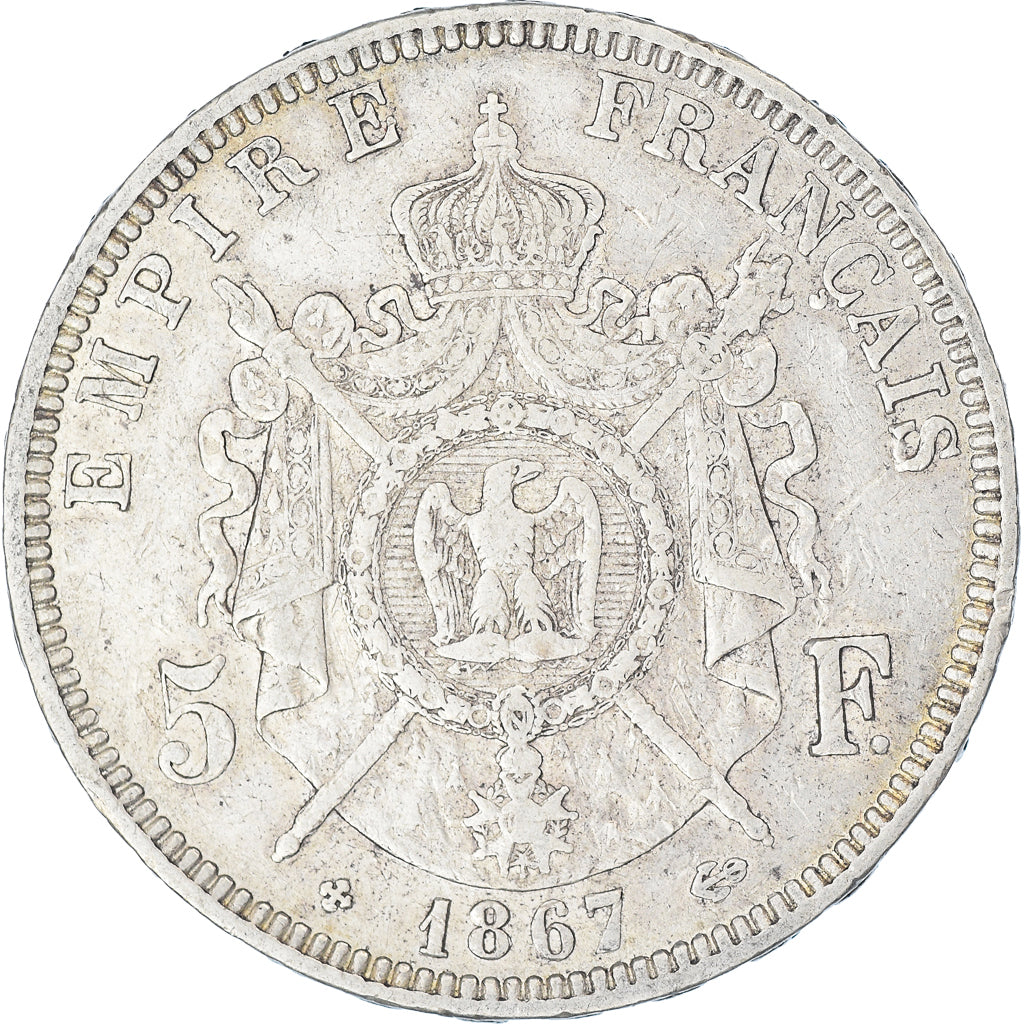 Coin, France, Napoléon III, 5 Francs, 1867, Strasbourg, VF(30-35), Silver