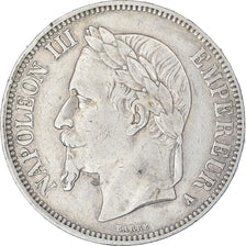 Moneda, Francia, Napoleon III, 5 Francs, 1867, Paris, BC+, Plata, KM:799.1