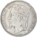 Moneda, Francia, Napoleon III, 5 Francs, 1867, Paris, BC+, Plata, KM:799.1