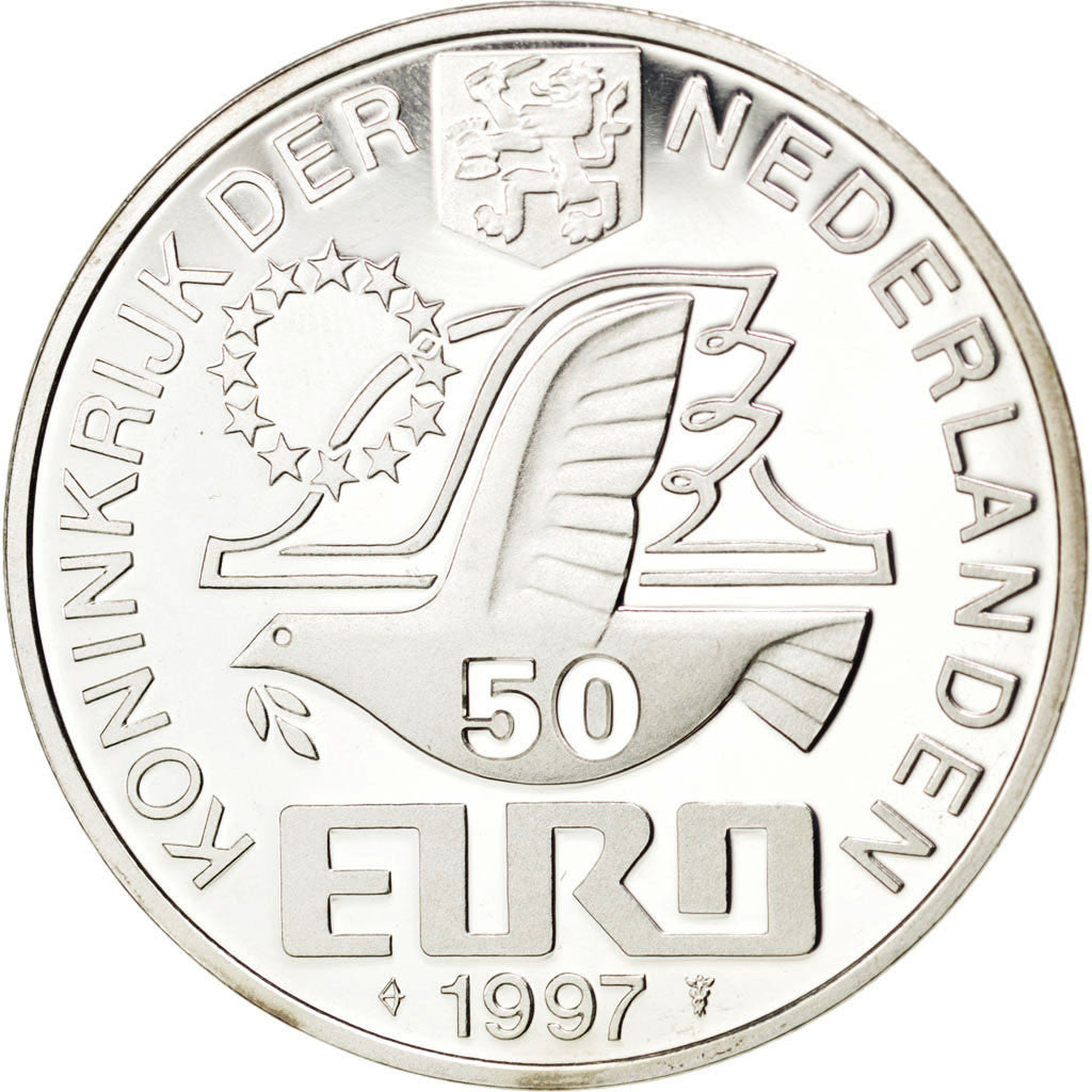 NETHERLANDS, 50 Euro, 1997, Utrecht, KM #135, MS(63), Silver, 38, 25.06