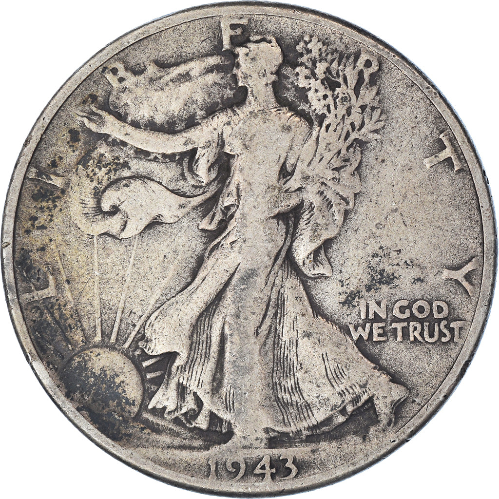 Coin, United States, Walking Liberty Half Dollar, Half Dollar, 1943, U.S. Mint