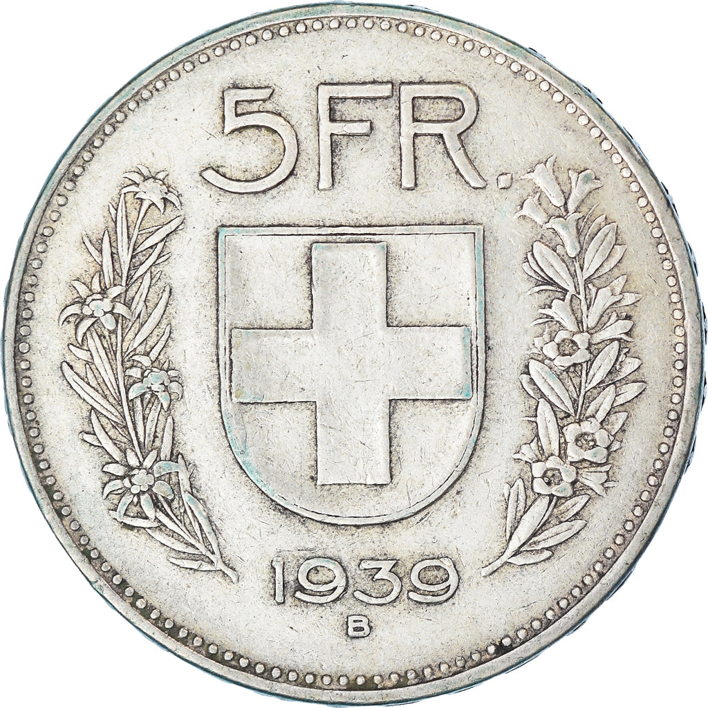 Coin, Switzerland, 5 Francs, 1939, Bern, EF(40-45), Silver, KM:40