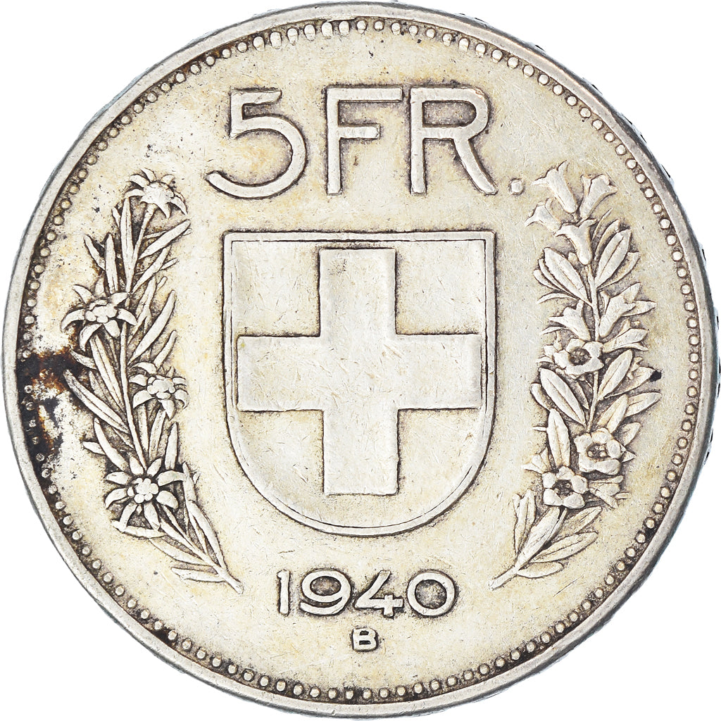 Coin, Switzerland, 5 Francs, 1940, Bern, EF(40-45), Silver, KM:40