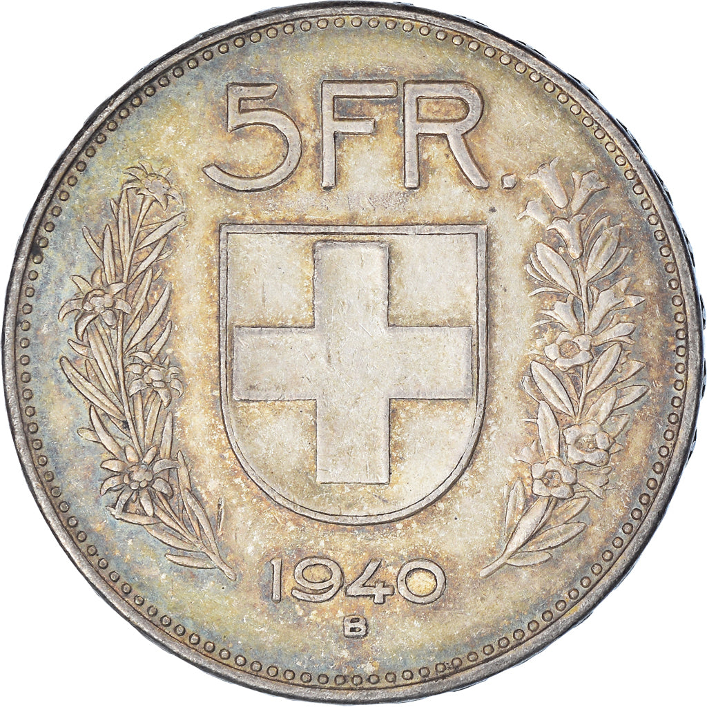 Coin, Switzerland, 5 Francs, 1940, Bern, AU(50-53), Silver, KM:40