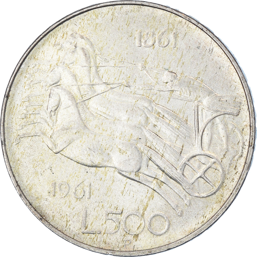 Coin, Italy, 500 Lire, 1961, Rome, AU(55-58), Silver, KM:99