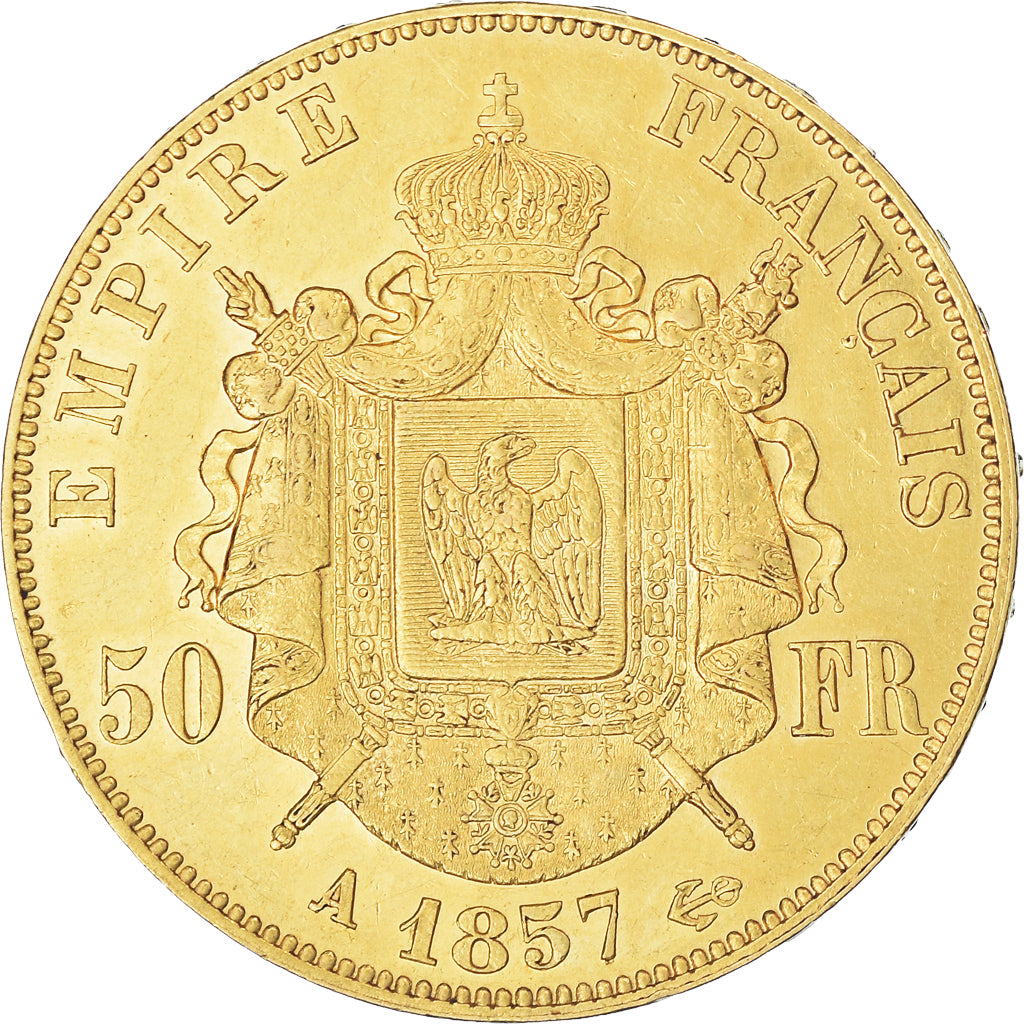Moneta, Francja, Napoleon III, 50 Francs, 1857, Paris, AU(55-58), Złoto