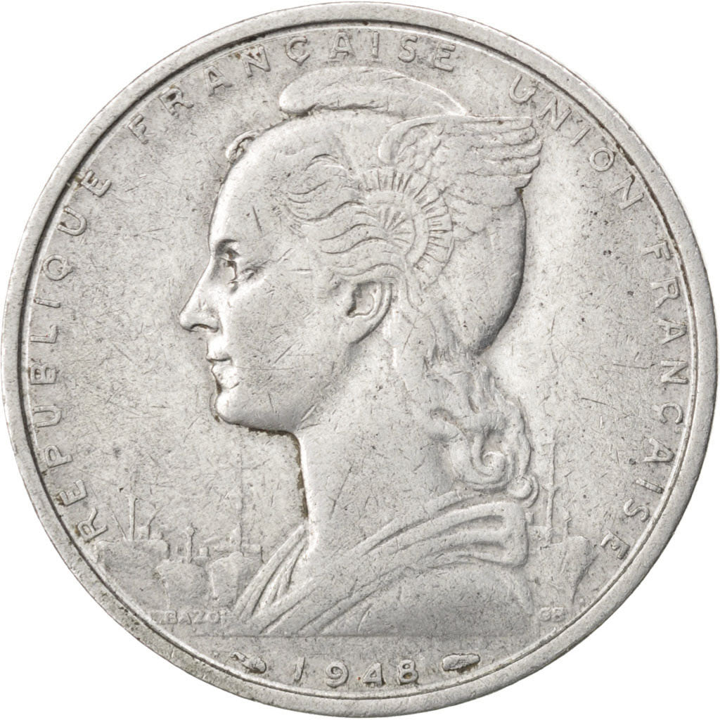 FRENCH SOMALILAND, 5 Francs, 1948, Paris, KM #6, VF(20-25), Aluminum, Lecompte..