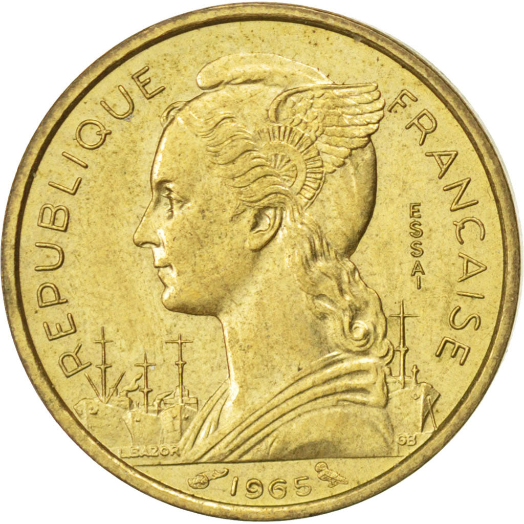 FRENCH SOMALILAND, 10 Francs, 1965, Paris, KM #E5, EF(40-45), Aluminum-Bronze,..