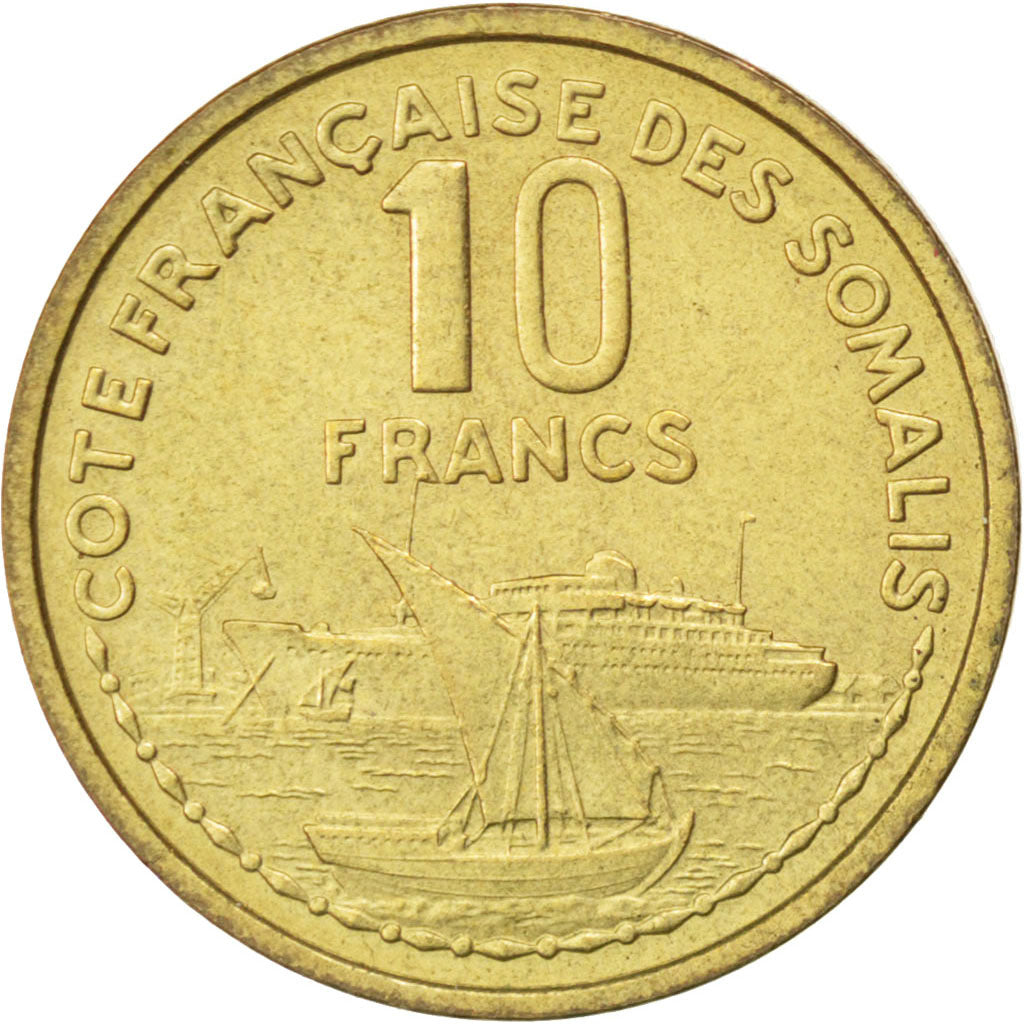 FRENCH SOMALILAND, 10 Francs, 1965, Paris, KM #E5, EF(40-45), Aluminum-Bronze,..