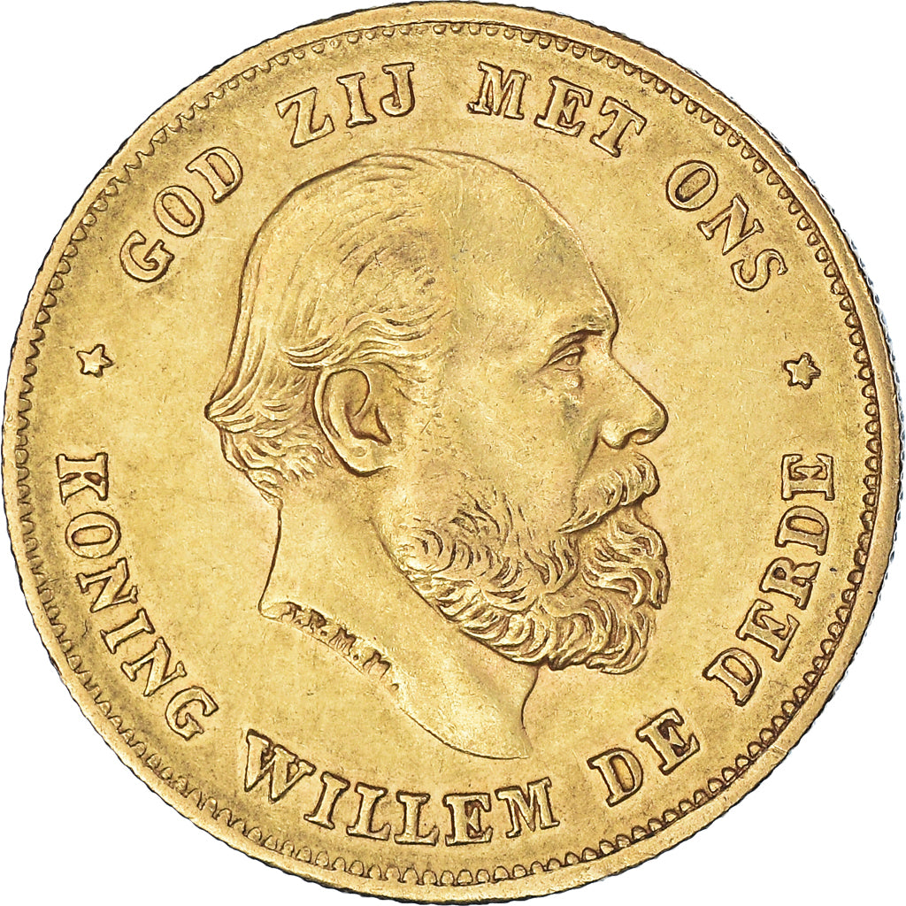Moneta, Paesi Bassi, William III, 10 Gulden, 1875, SPL-, Oro, KM:105