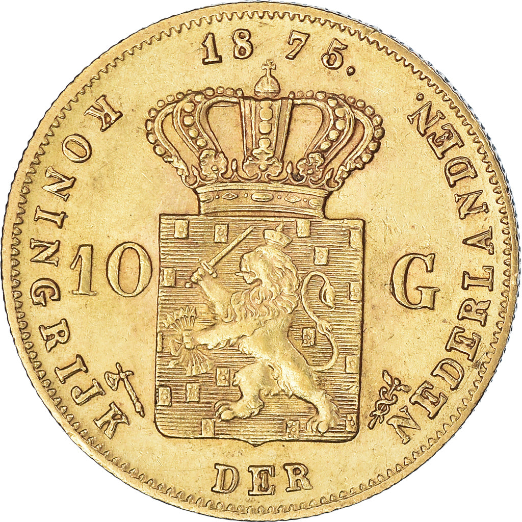 Moneta, Paesi Bassi, William III, 10 Gulden, 1875, SPL-, Oro, KM:105