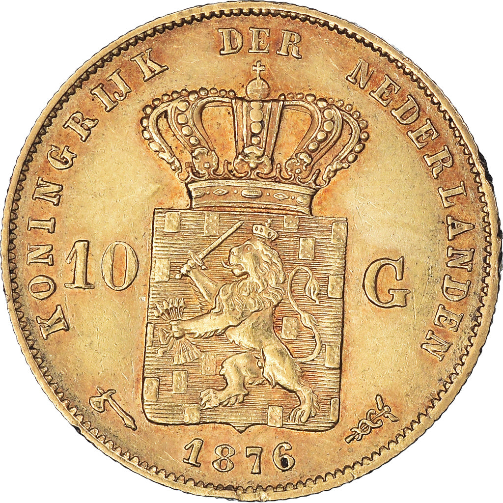Moneta, Paesi Bassi, William III, 10 Gulden, 1876, SPL-, Oro, KM:106