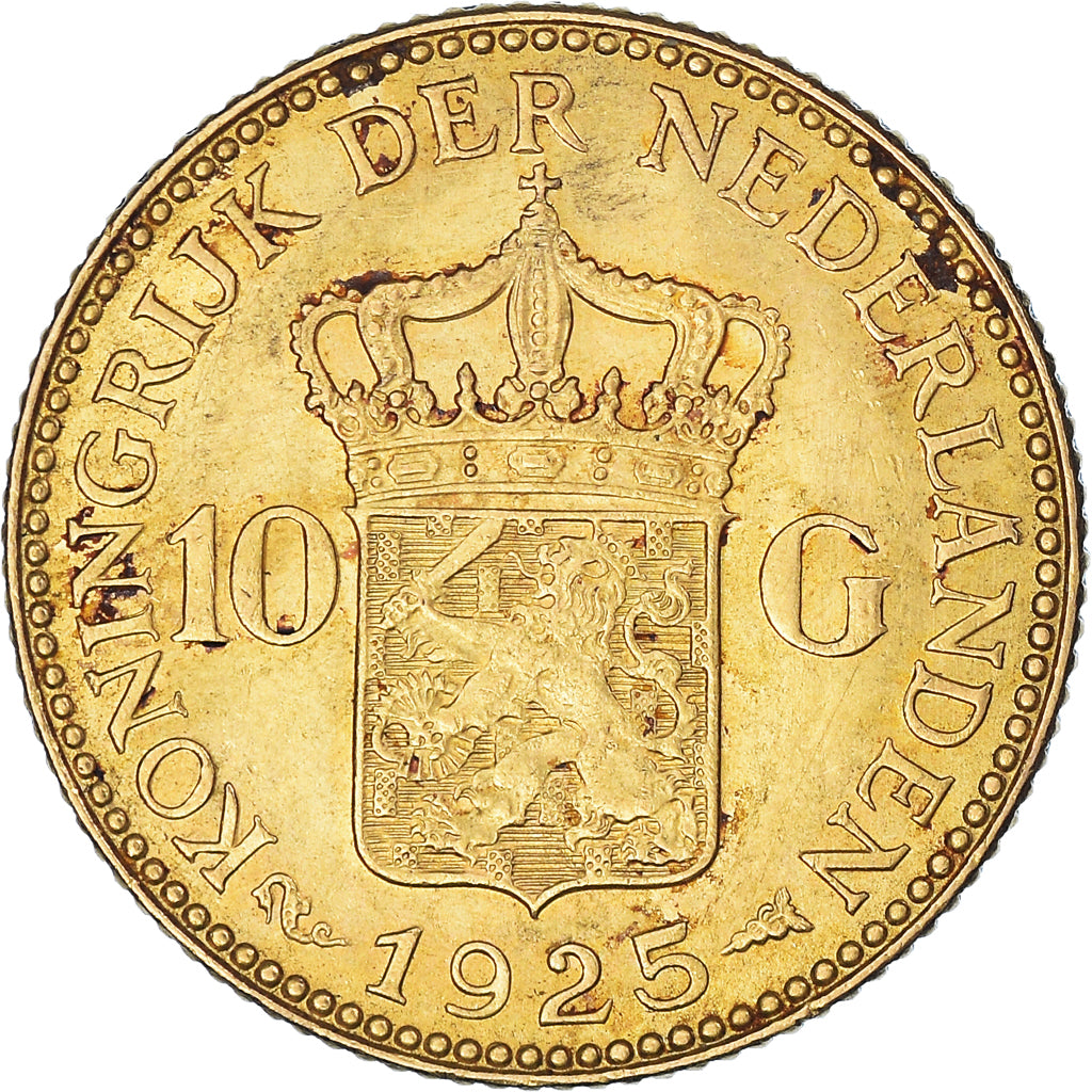 Moneta, Paesi Bassi, Wilhelmina I, 10 Gulden, 1925, Utrecht, SPL-, Oro, KM:162