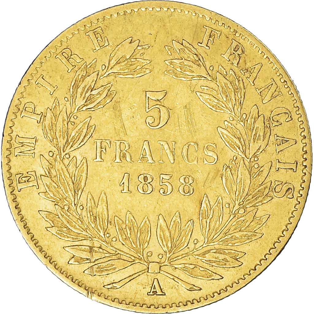 Munten, Frankrijk, Napoleon III, 5 Francs, 1858, Paris, ZF, Goud, KM:787.1