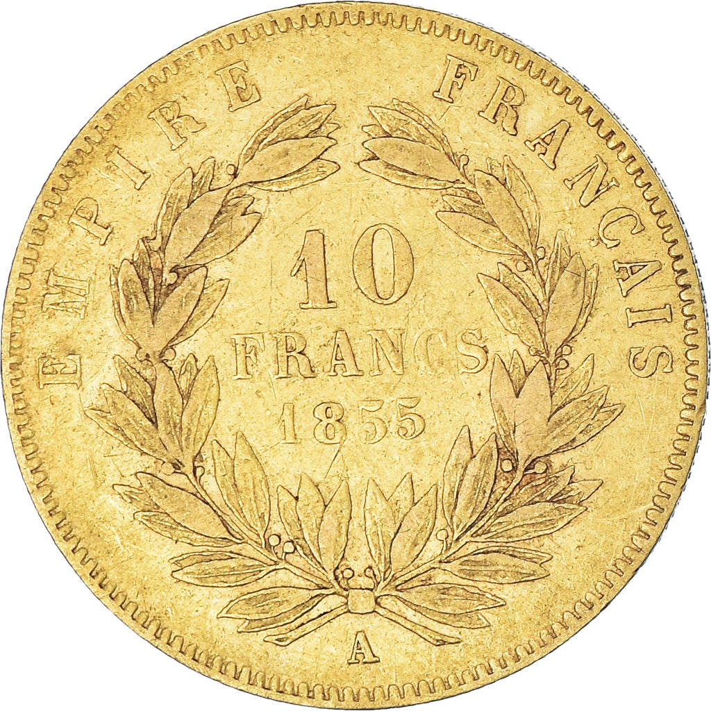 Moeda, França, Napoleon III, 10 Francs, 1855, Paris, VF(30-35), Dourado
