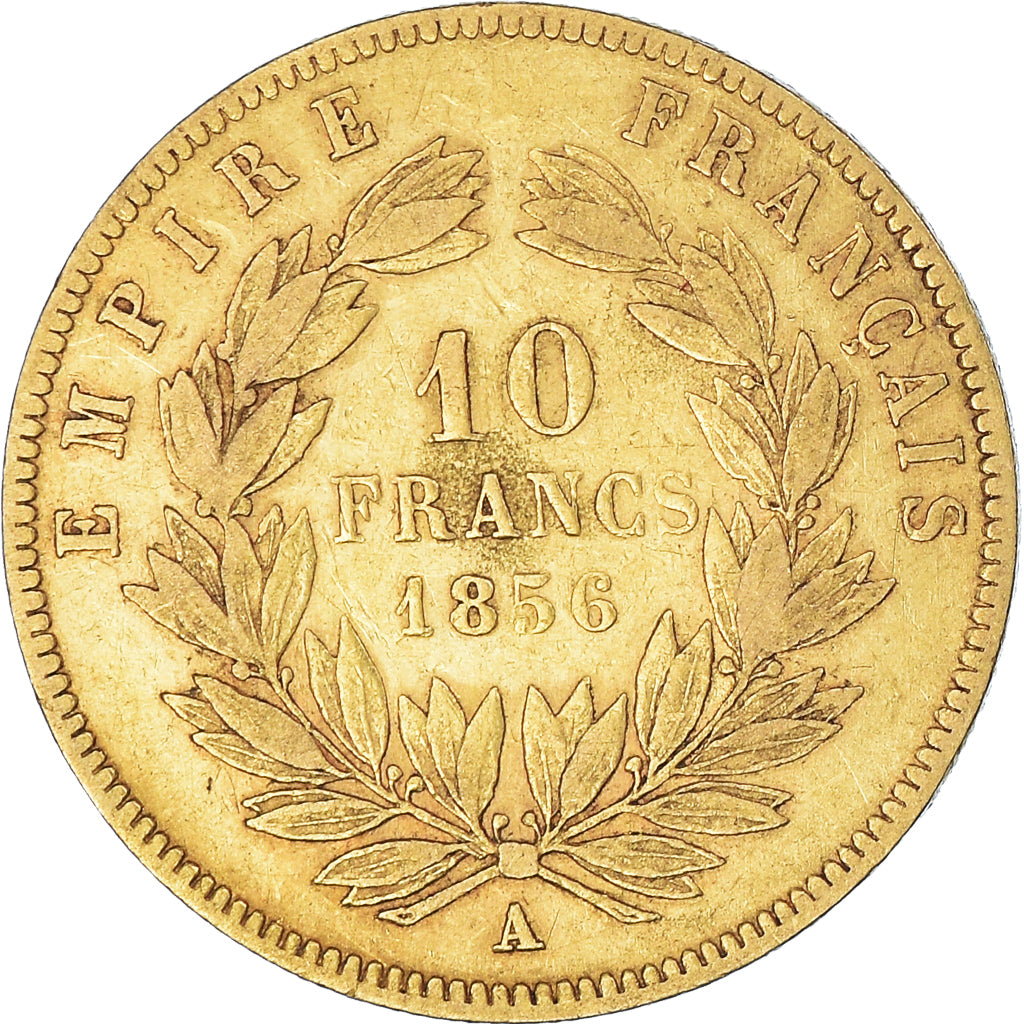 Moneta, Francia, Napoleon III, 10 Francs, 1856, Paris, MB, Oro, KM:784.3