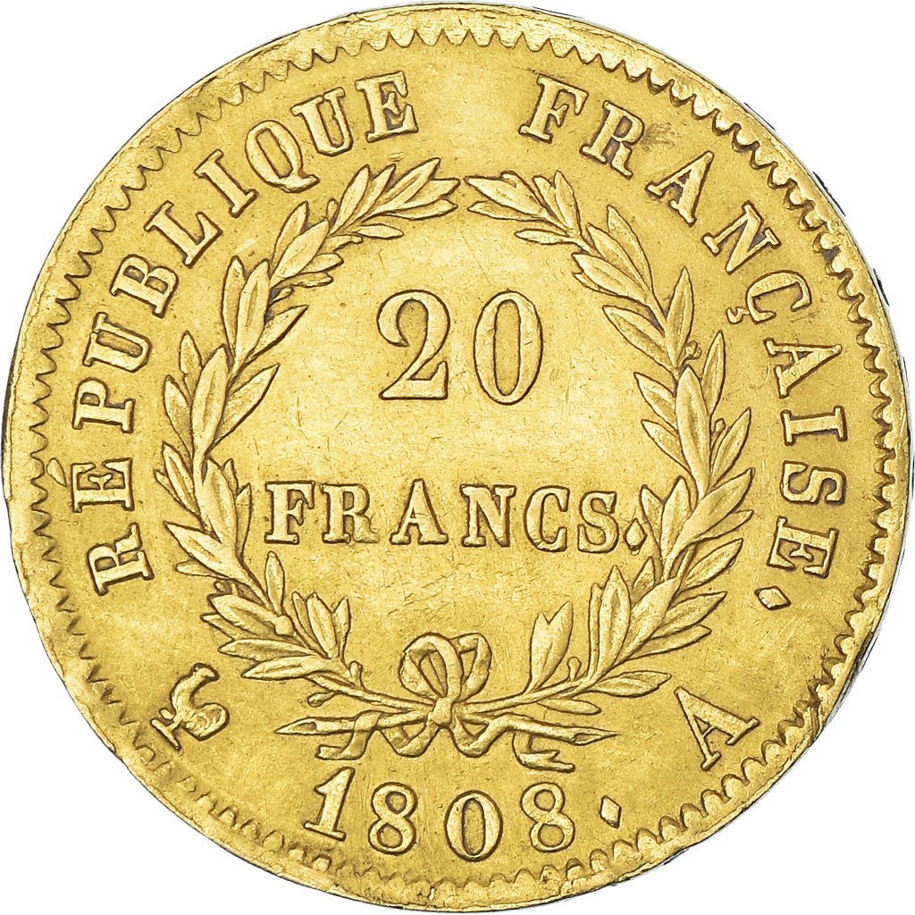 Coin, France, Napoléon I, 20 Francs, 1808, Paris, AU(50-53), Gold, KM:687.1