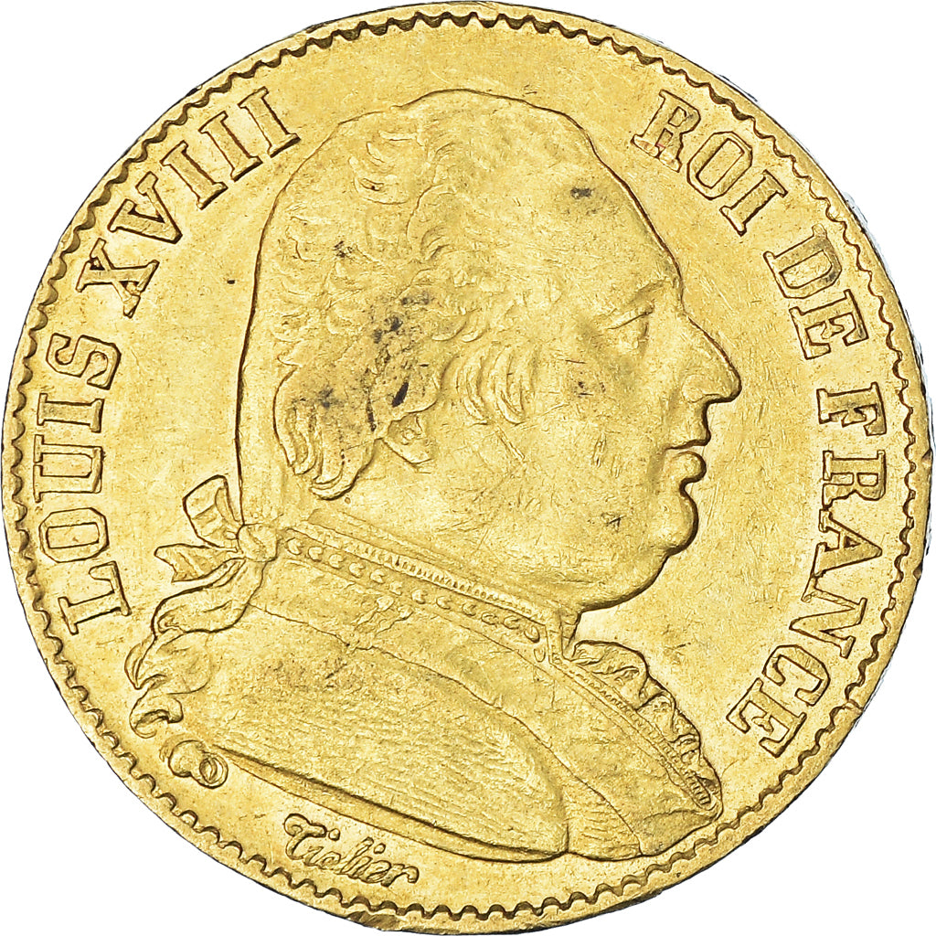 Coin, France, Louis XVIII, 20 Francs, 1814, Paris, AU(50-53), Gold, KM:706.1