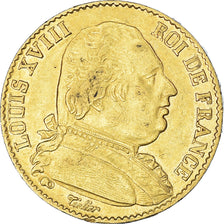 Coin, France, Louis XVIII, 20 Francs, 1814, Paris, AU(50-53), Gold, KM:706.1