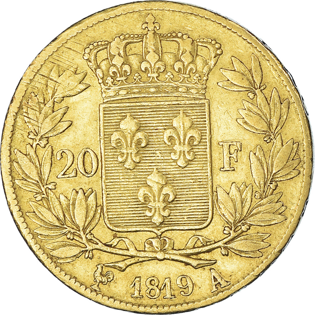 Coin, France, Louis XVIII, 20 Francs, 1819, Paris, VF(30-35), Gold, KM:712.1