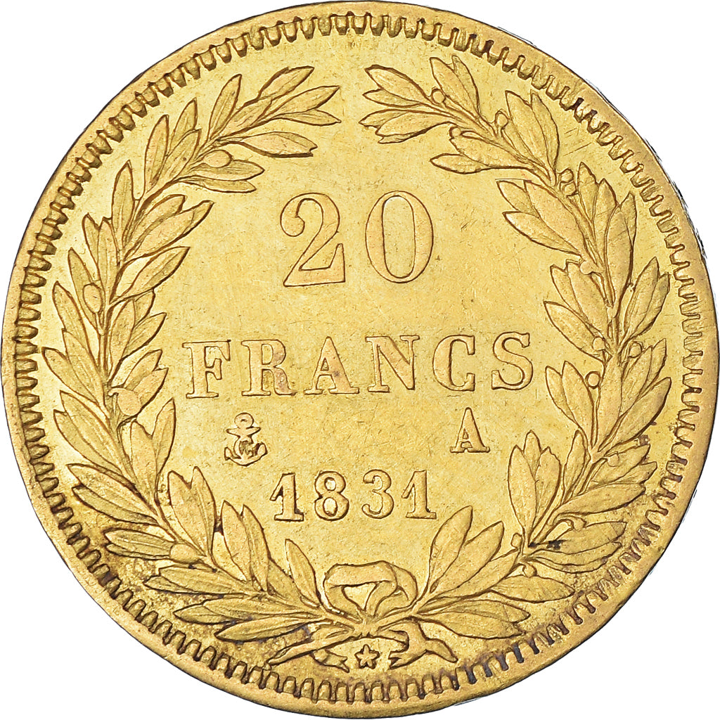 Moneta, Francia, Louis-Philippe, 20 Francs, 1831, Paris, BB, Oro, KM:739.1