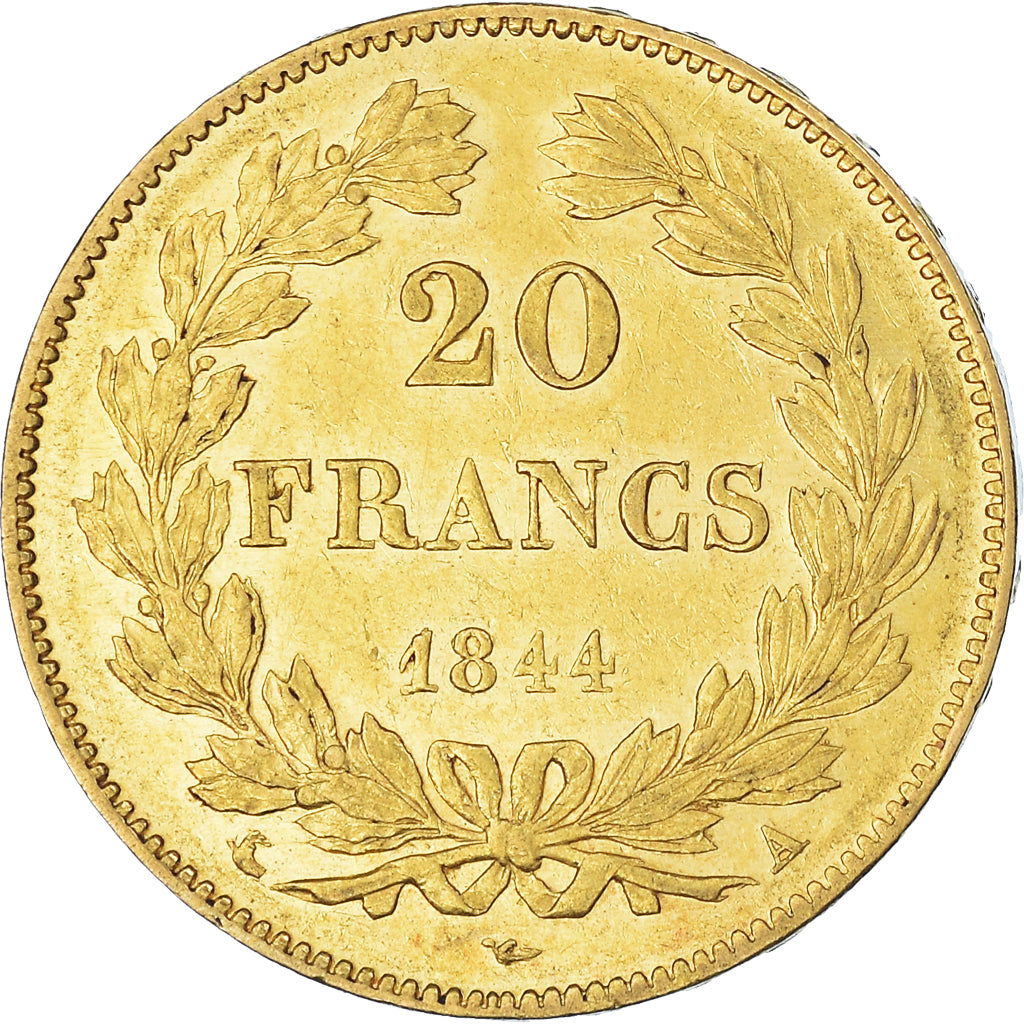 Moneta, Francja, Louis-Philippe, 20 Francs, 1844, Paris, AU(55-58), Złoto