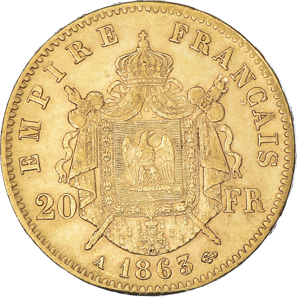 Coin, France, Napoleon III, 20 Francs, 1863, Paris, AU(50-53), Gold, KM:801.1