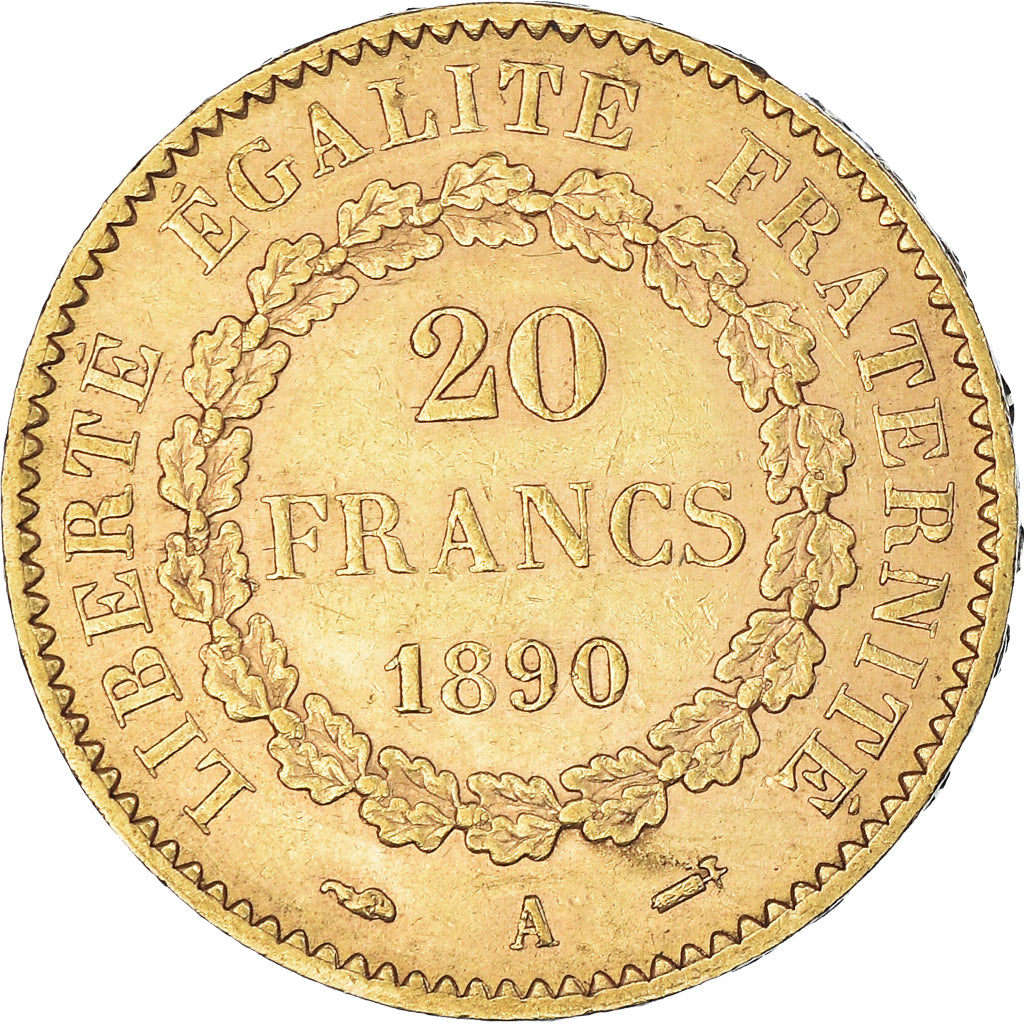 Moneda, Francia, Génie, 20 Francs, 1890, Paris, MBC, Oro, KM:825, Gadoury:1063