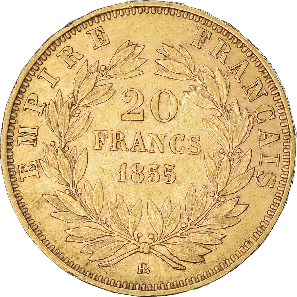 Coin, France, Napoleon III, 20 Francs, 1855, Strasbourg, EF(40-45), Gold