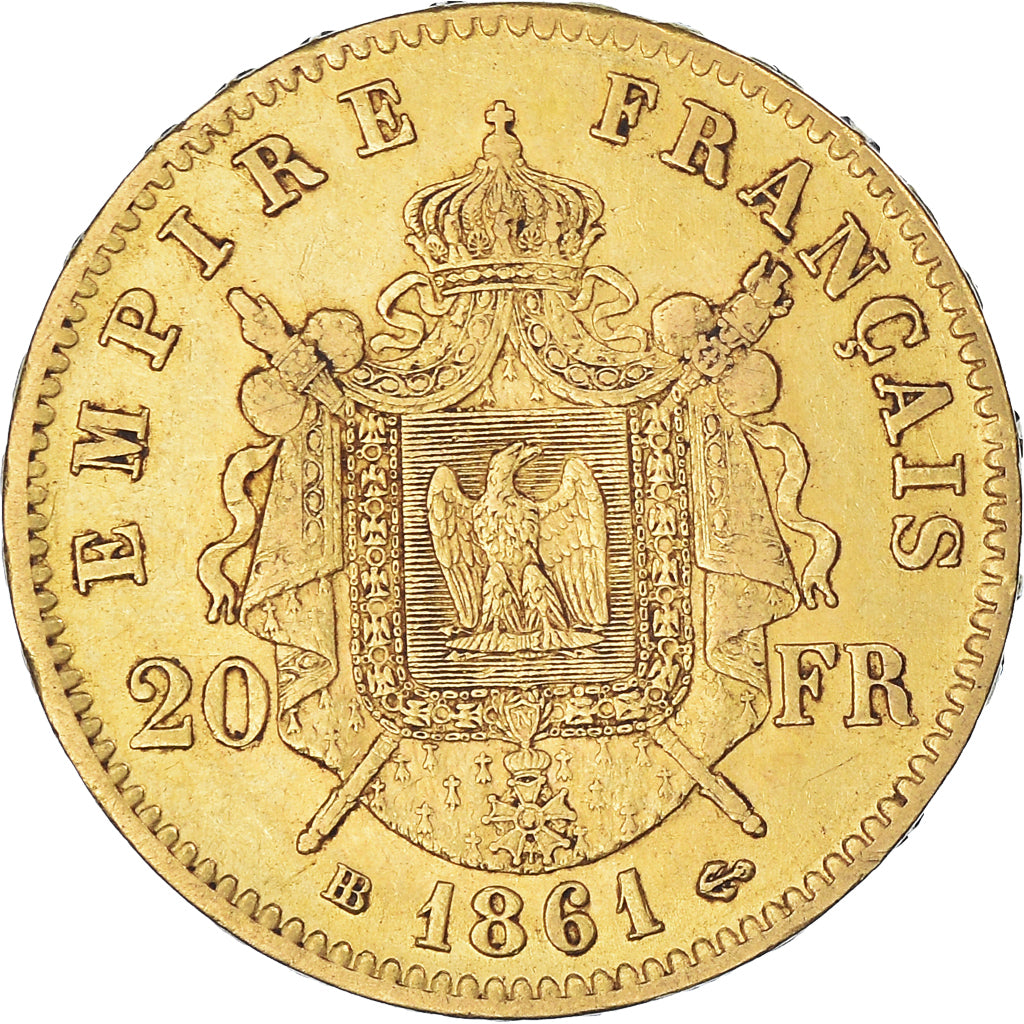 Coin, France, Napoleon III, 20 Francs, 1861, Strasbourg, AU(50-53), Gold