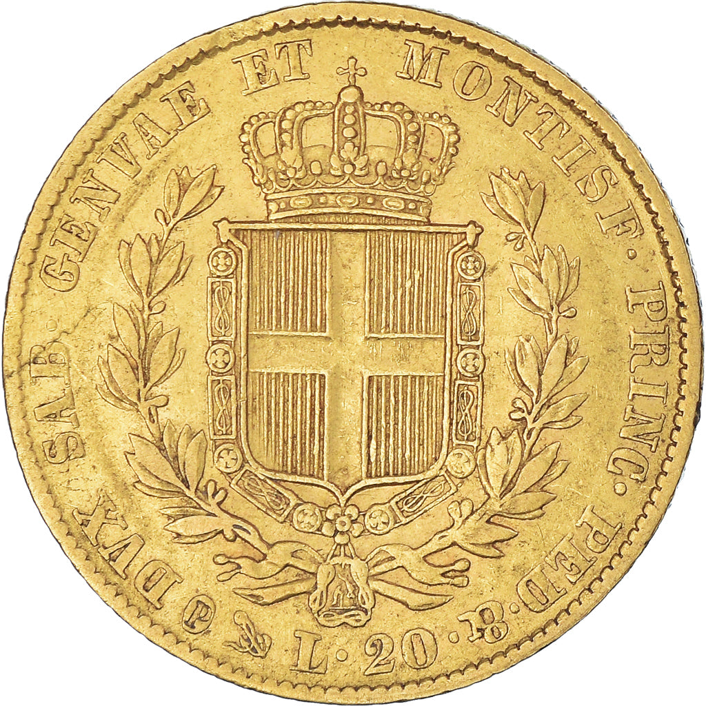 Moeda, ESTADOS ITALIANOS, SARDINIA, Carlo Alberto, 20 Lire, 1841, Genoa, Muito