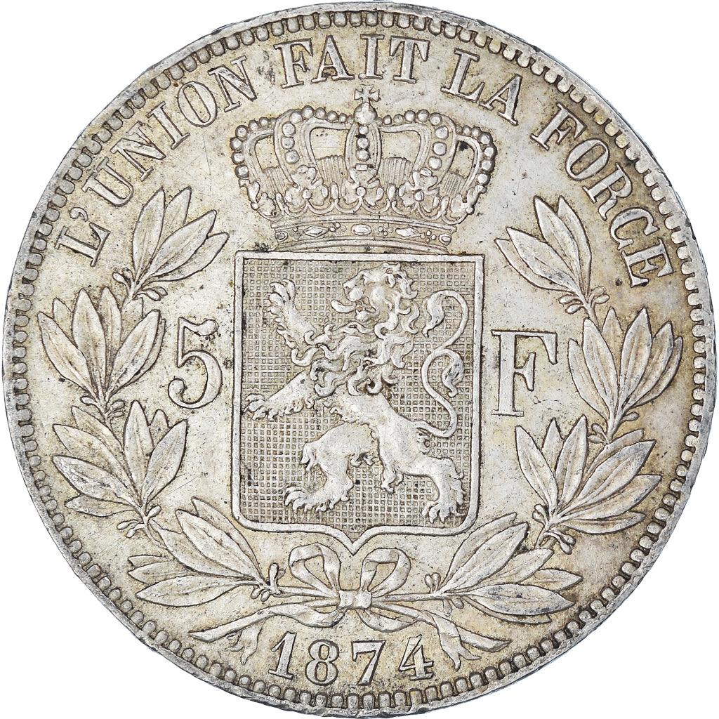 Coin, Belgium, Leopold II, 5 Francs, 5 Frank, 1874, EF(40-45), Silver, KM:24