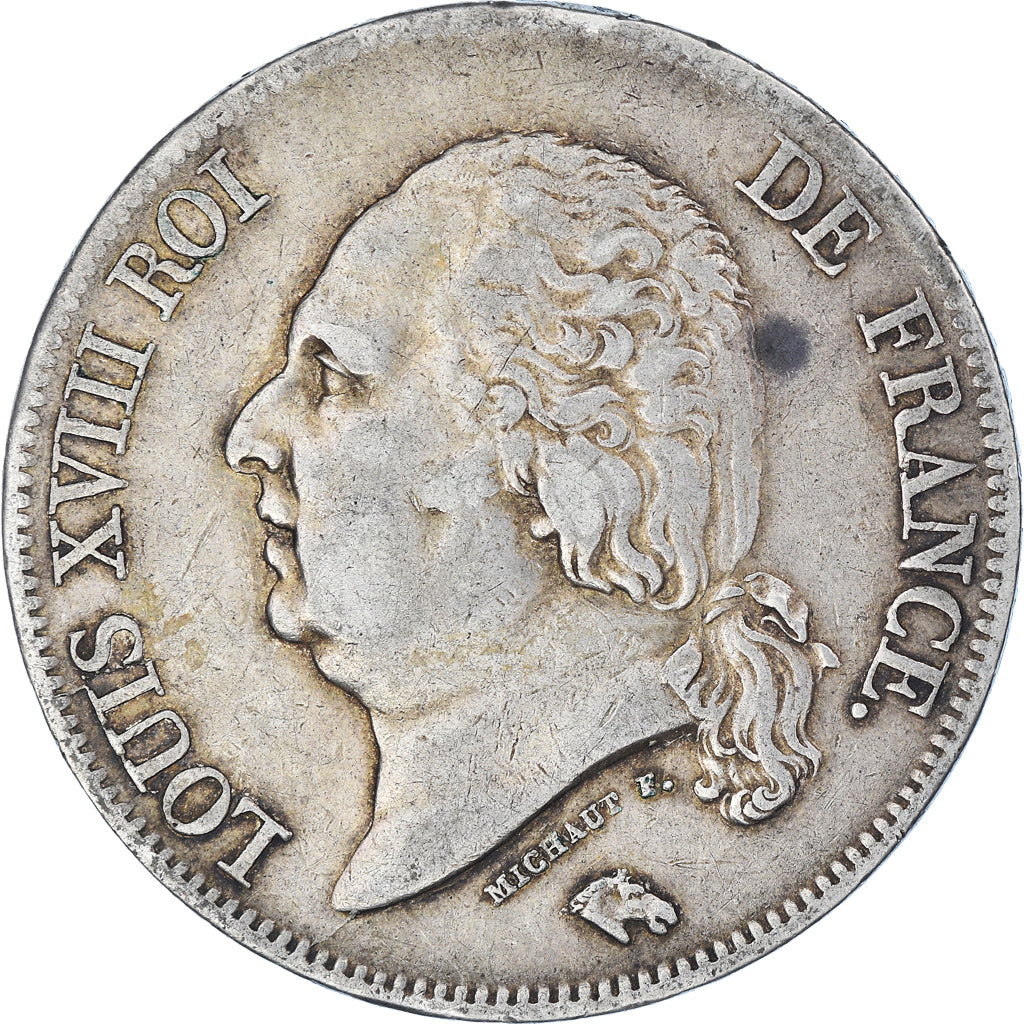 Moneta, Francia, Louis XVIII, 5 Francs, 1822, Paris, BB, Argento, KM:711.1