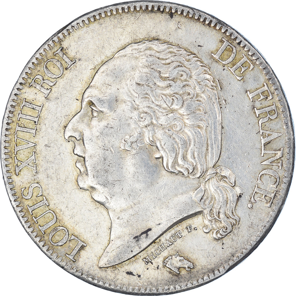Moneda, Francia, Louis XVIII, 5 Francs, 1824, Paris, MBC, Plata, KM:711.1
