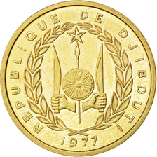 DJIBOUTI, 10 Francs, 1977, KM #E4, MS(60-62), Bronze-Aluminium, 2.92