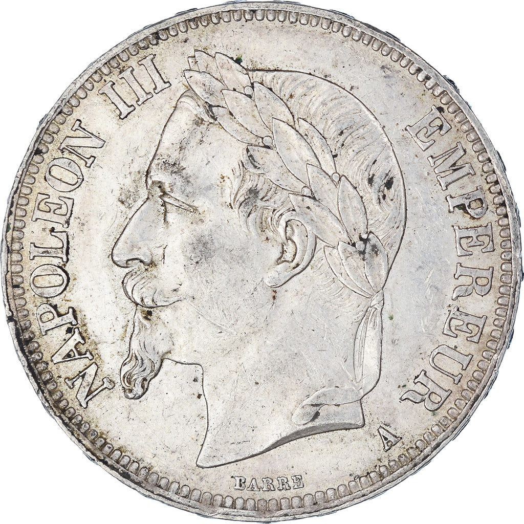 Moneta, Francja, Napoleon III, 5 Francs, 1867, Paris, AU(50-53), Srebro