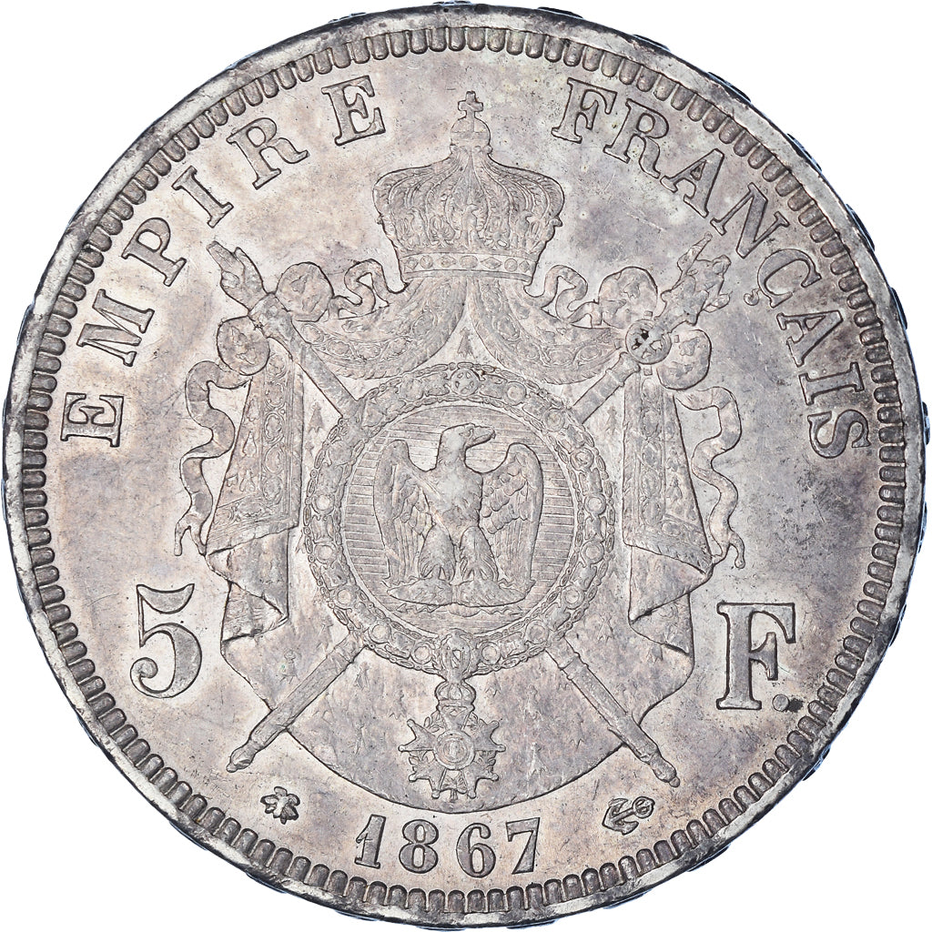 Coin, France, Napoleon III, 5 Francs, 1867, Paris, MS(60-62), Silver, KM:799.1
