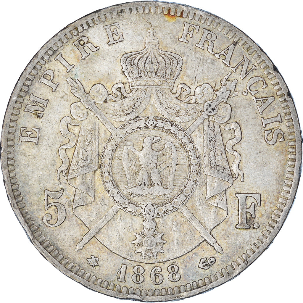 Moneda, Francia, Napoleon III, 5 Francs, 1868, Paris, MBC, Plata, KM:799.1
