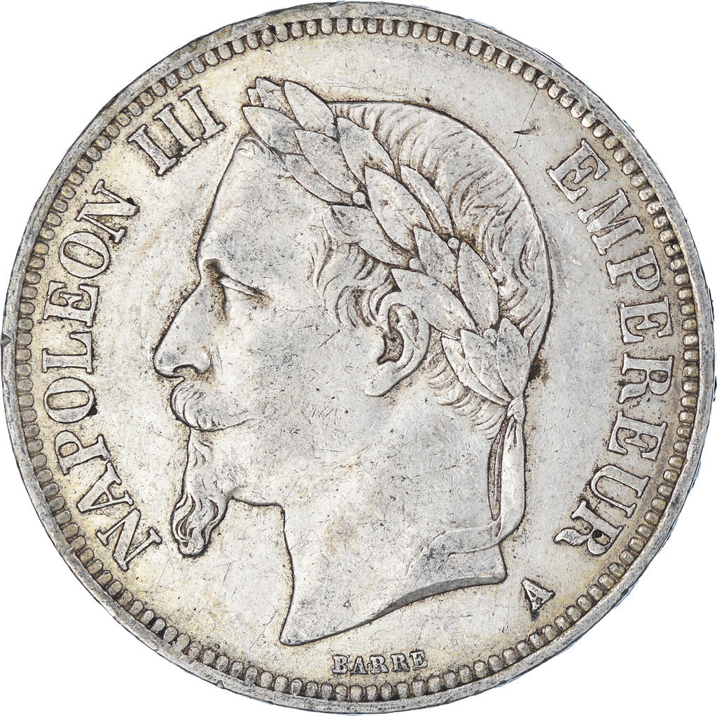 Moneta, Francia, Napoleon III, 5 Francs, 1869, Paris, MB+, Argento, KM:799.1