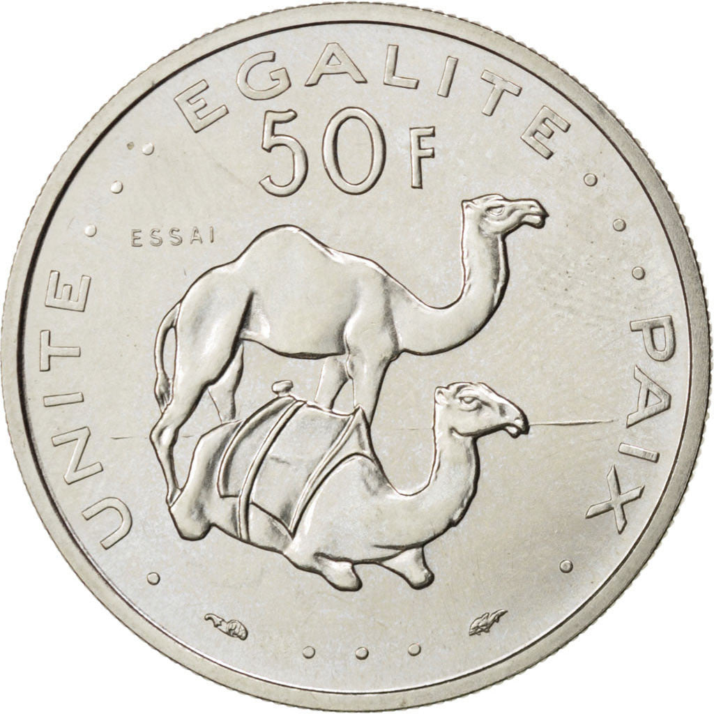 DJIBOUTI, 50 Francs, 1977, KM #E6, MS(60-62), Cupro-nickel, 6.86