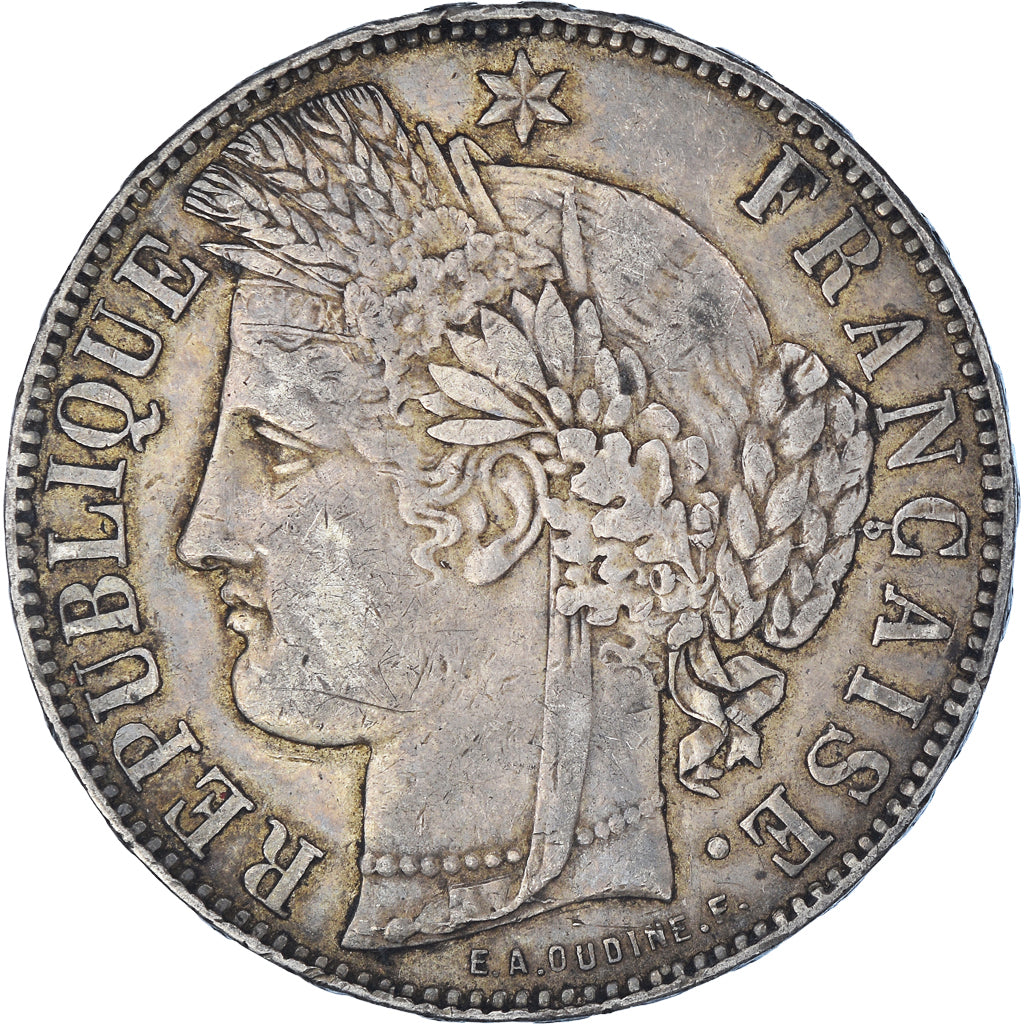 Moneda, Francia, Cérès, 5 Francs, 1871, Bordeaux, MBC, Plata, KM:818.2