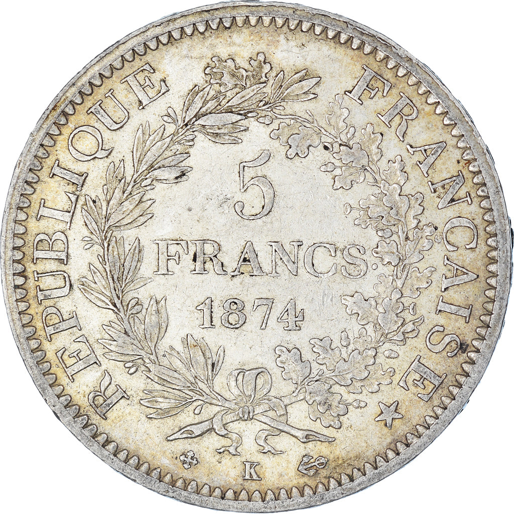Moneta, Francia, Hercule, 5 Francs, 1874, Bordeaux, BB, Argento, KM:820.2, Le