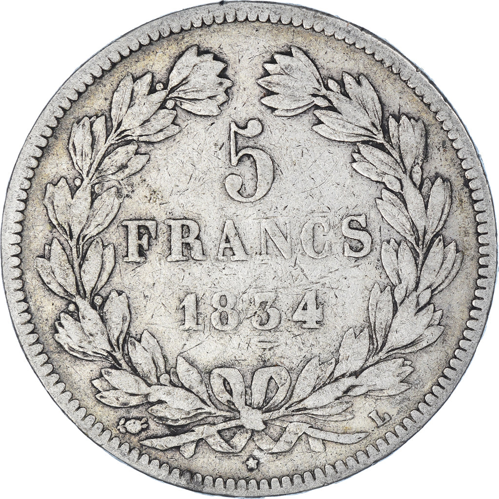 Coin, France, Louis-Philippe, 5 Francs, 1834, Bayonne, VF(20-25), Silver