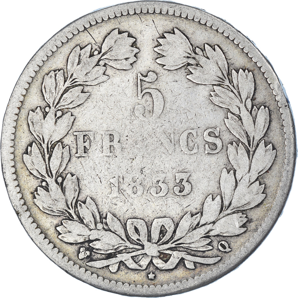 Coin, France, Louis-Philippe, 5 Francs, 1833, Perpignan, VF(20-25), Silver